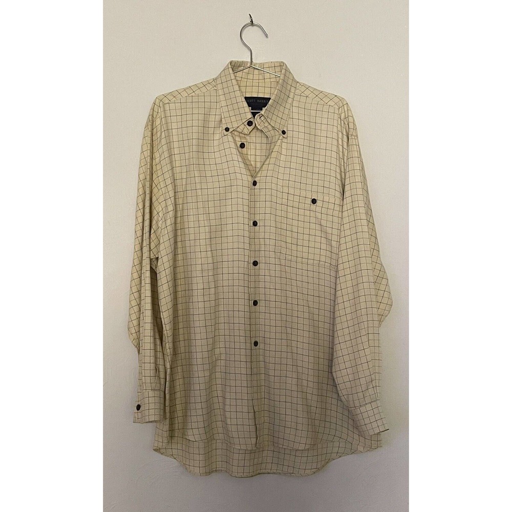 Scott Barber Button Up Shirt Men's Large Long Sleeve Yellow Check Chest Pocket